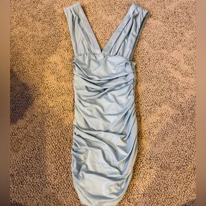 Light Blue Ruched Body Con Dress